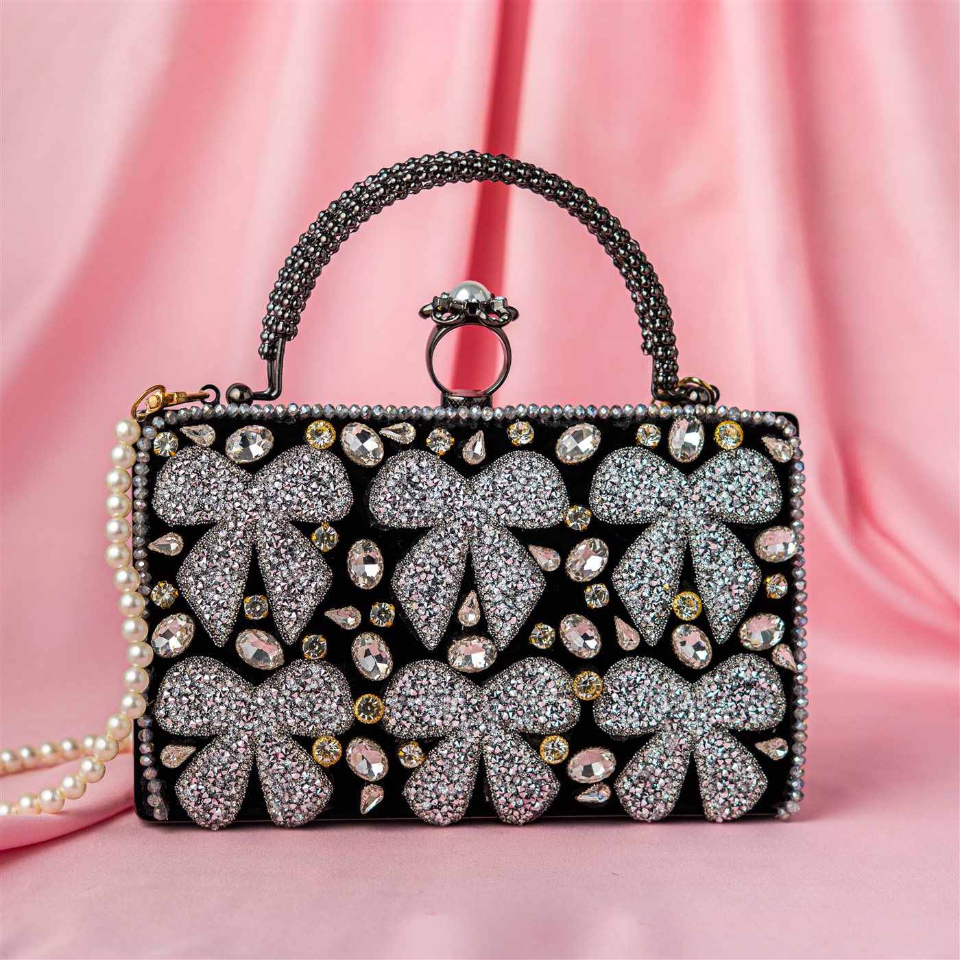 Noir Velvet Bow Clutch
