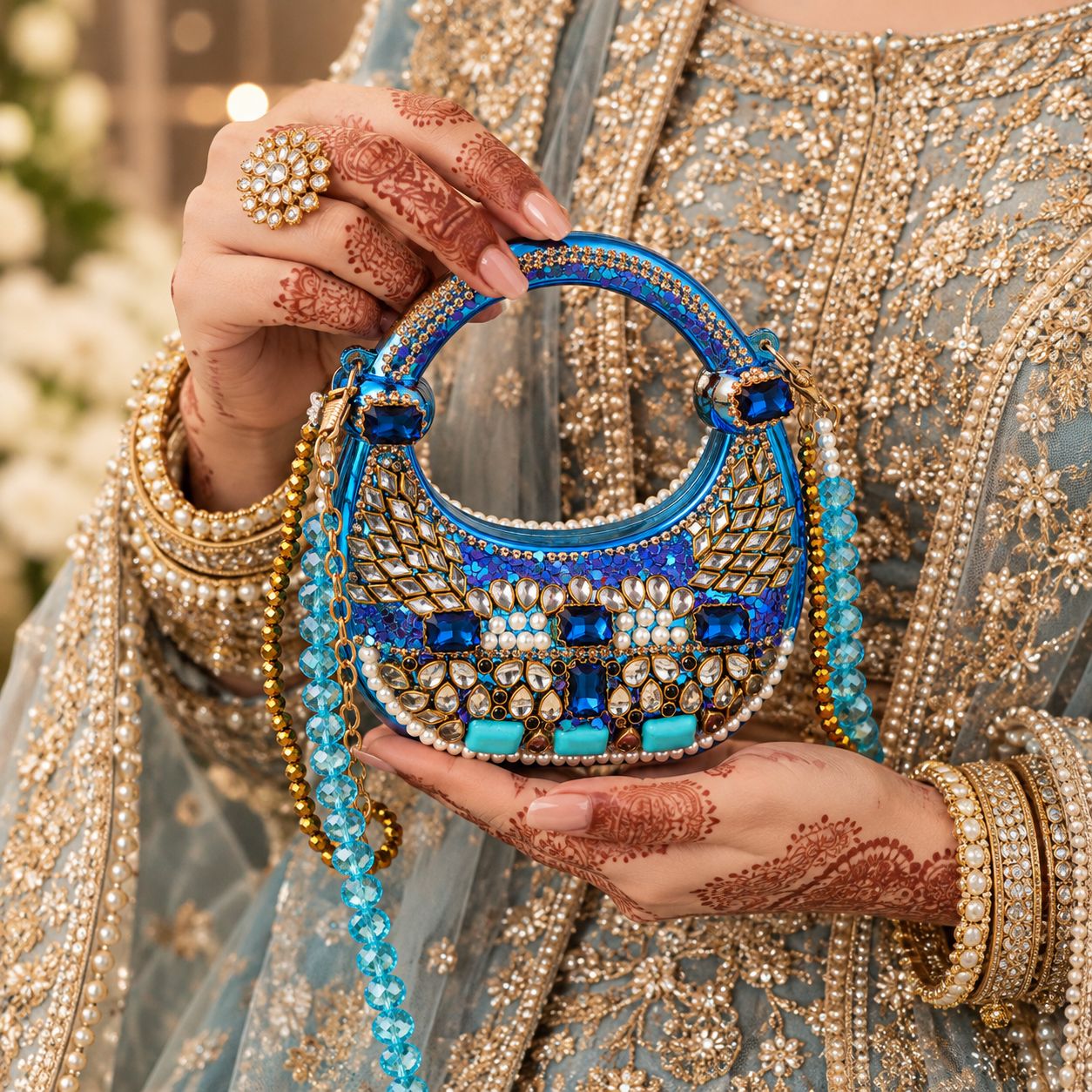 Teal Sapphire Beaded Clutch