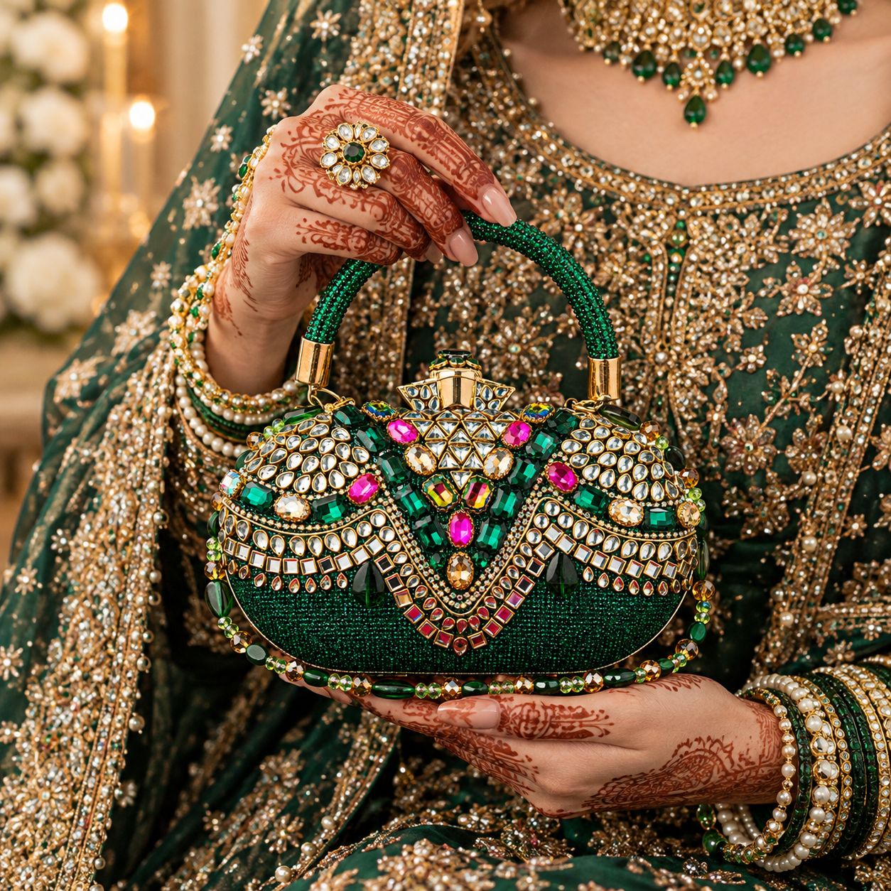 Emerald Jeweled Bridal Clutch